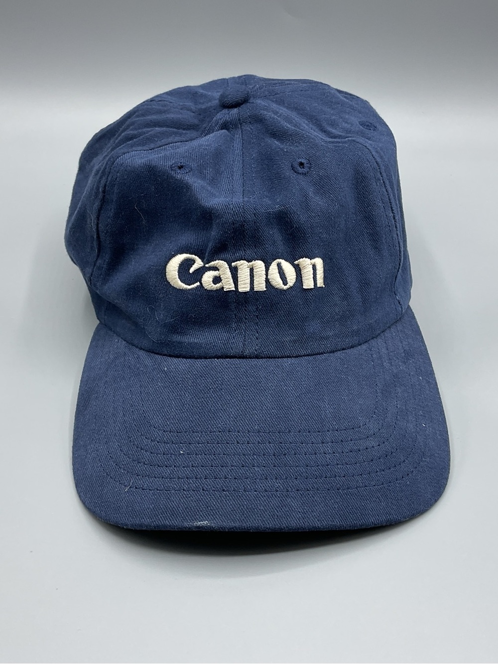 Vtg 90s Canon Cameras Eos-1D  Leather Strapback Hat Blue Made In USA